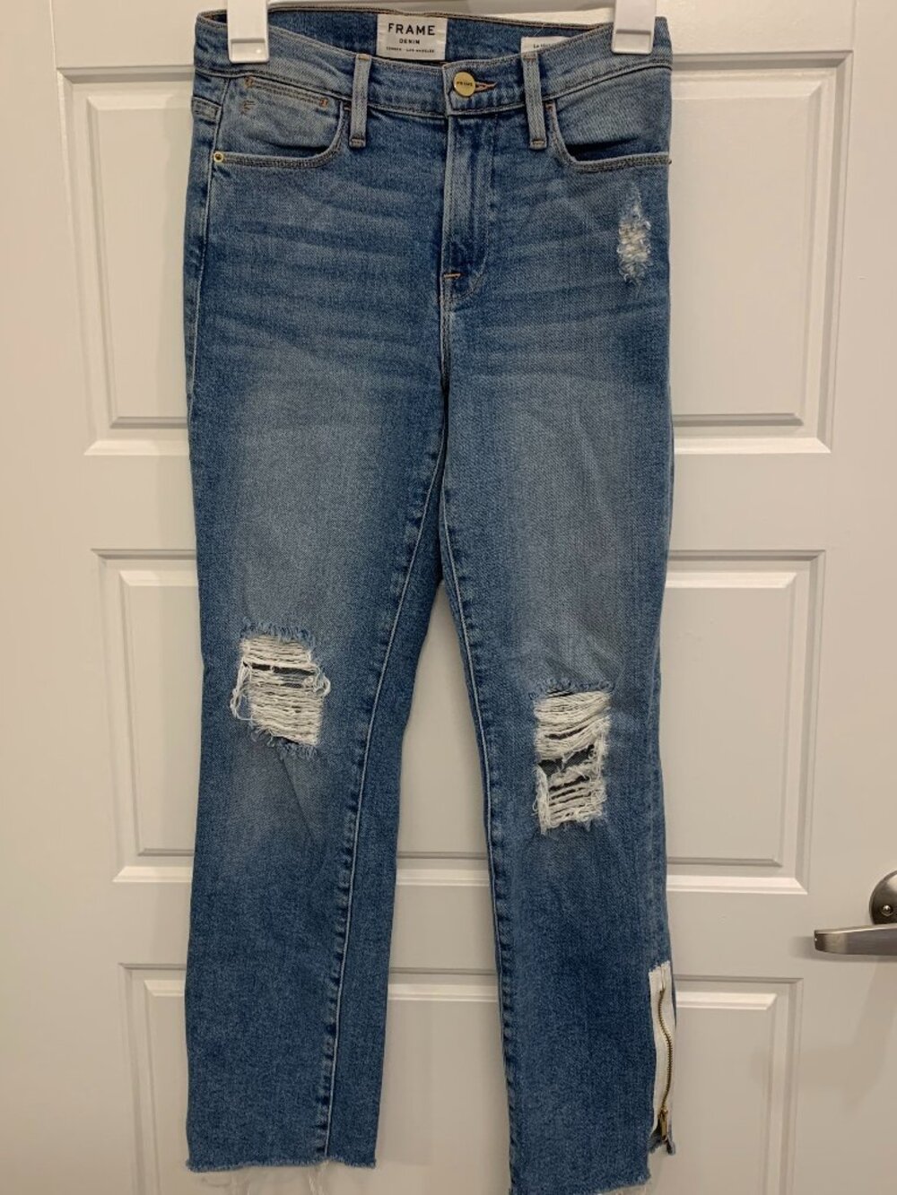 FRAME Le High Straight Jeans with Ankle Zipper